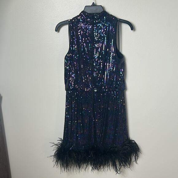 NWT Eliza J Sequin mini Dress with Feather Trim, 12 - Picture 8 of 12